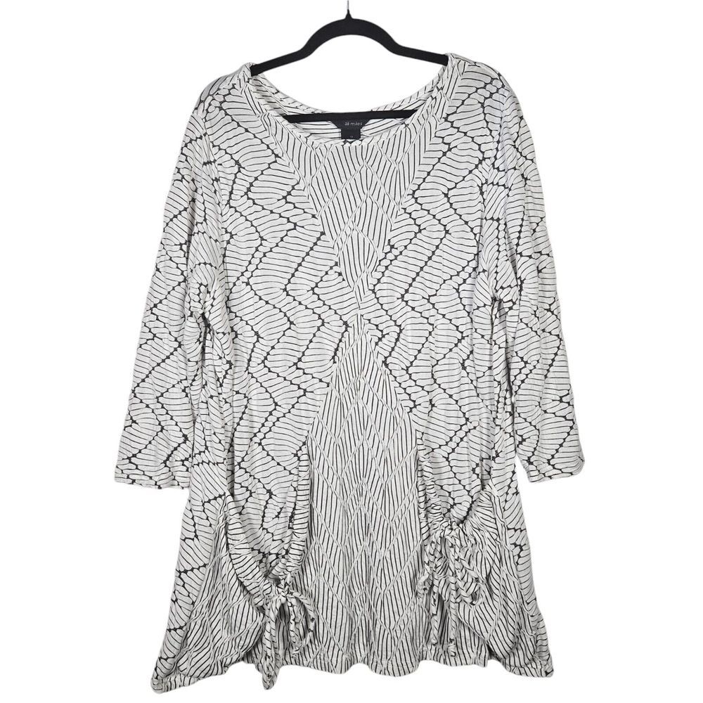Ali Miles Black White Geometric Tunic Pocket 3/4 Sleeve Stretch Boho Size 1X Top